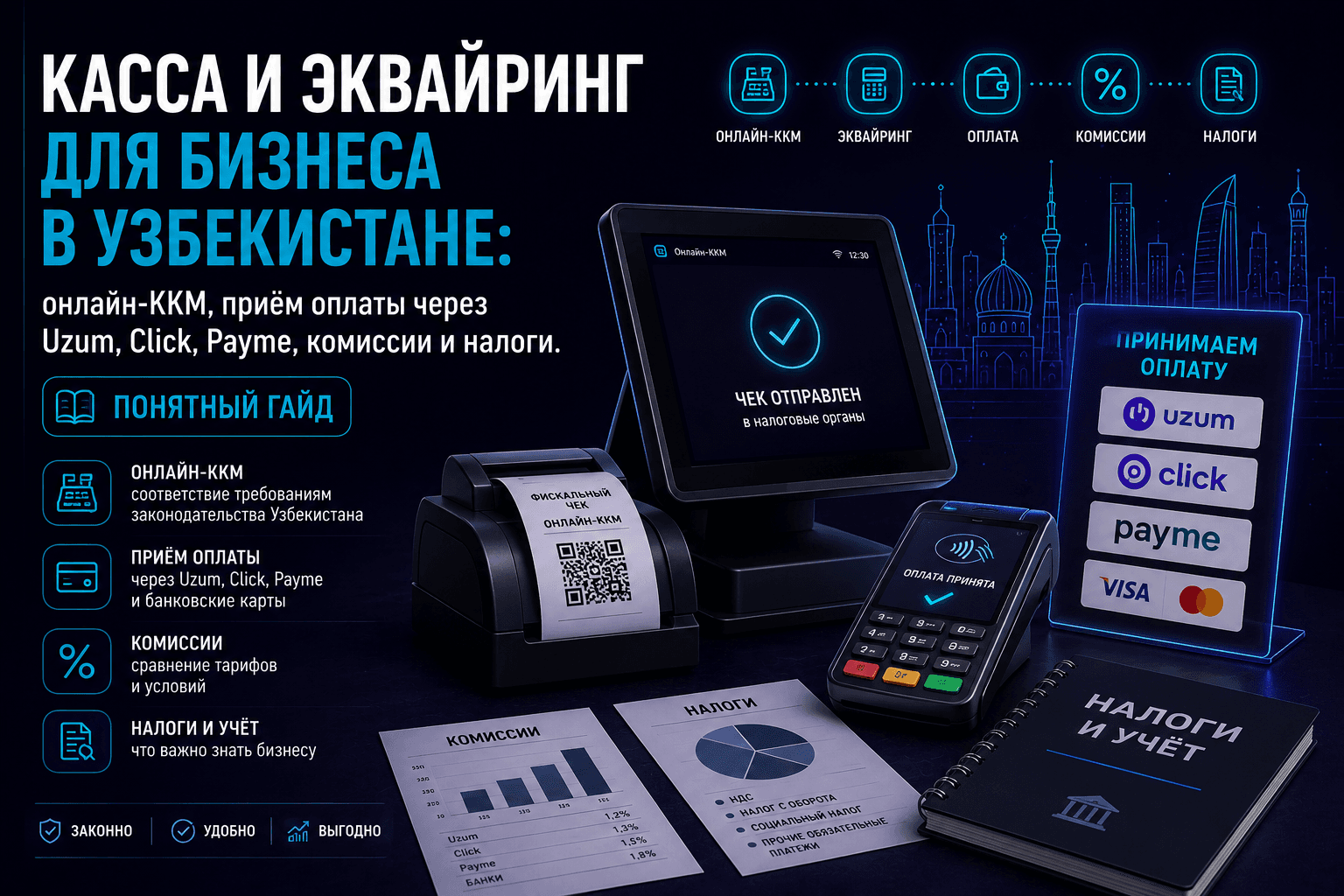 Касса и эквайринг для бизнеса: Uzum, Click, Payme и налоги