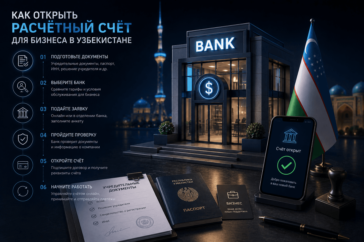 Как открыть расчётный счёт для бизнеса в Узбекистане